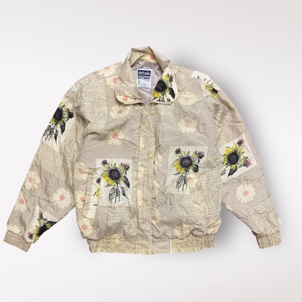 Details‎ Sportswear Vintage Silk Sunflower Bomber Jacket Womens Size Small